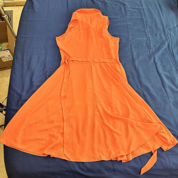 Nanette Lepore Dress Size 8 Orange Aline Sleeveless Midi *flaw Button - Picture 2 of 5